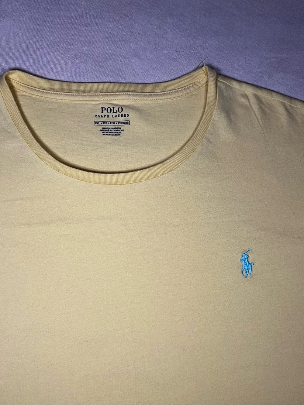 Polo Ralph Lauren Men’s T-Shirt XXL Yellow Crewneck Blue Embroidered Pony Cotton